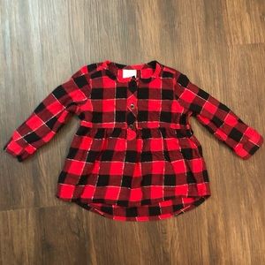 Jumping Beans Flannel Plaid Henley Top, baby girl size 12 months, sparkles